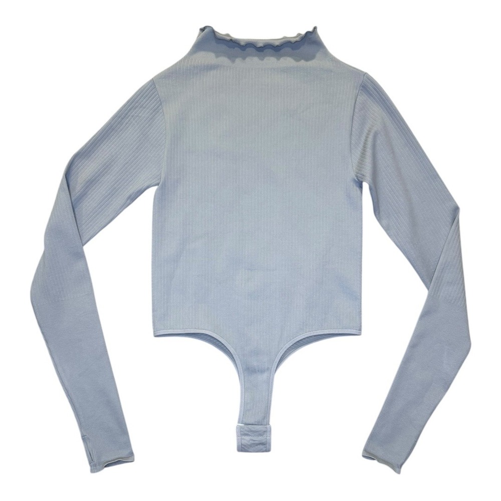 Spiritual Gangster Ribbed Mock Neck Thong Bodysuit Light Blue M L